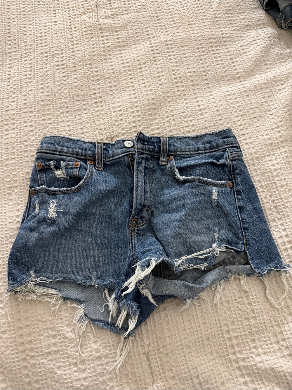 Abercrombie & Fitch Distressed Dark Blue Denim Cutoff Shorts